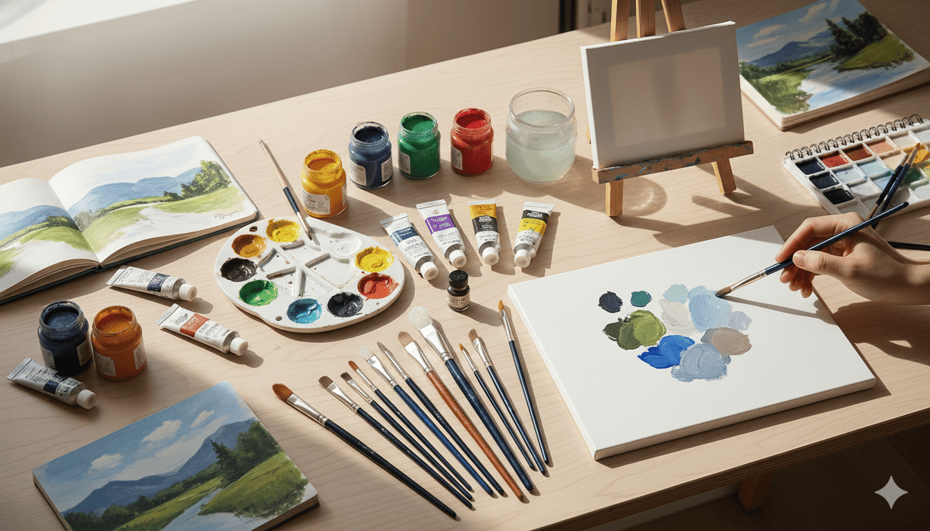 Painting supplies and brushes